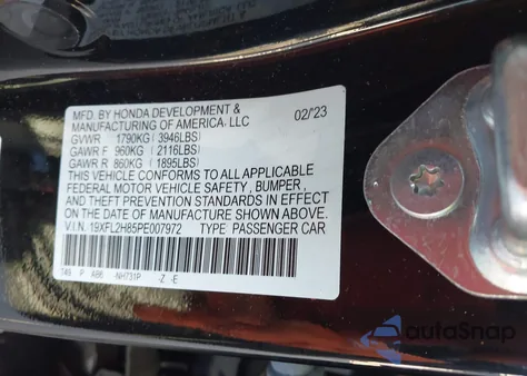 2023 Honda Civic Sport from USA, damaged, VIN 19XFL2H85PE007972